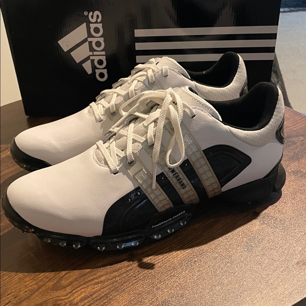 adidas Men’s White and Black Athletic Golf Shoes powerbrand NWT